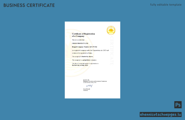 Beispielansicht eines Registrierungszertifikats aus Bangladesch (Word- und PDF-Format)